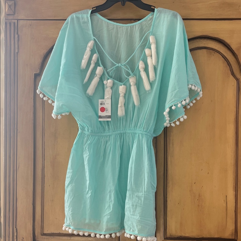 Mud Pie Aqua Tassel Swim Coverup